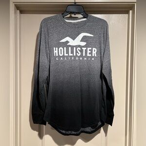 Hollister Gray & Black Long Sleeve Curved Hem Shirt